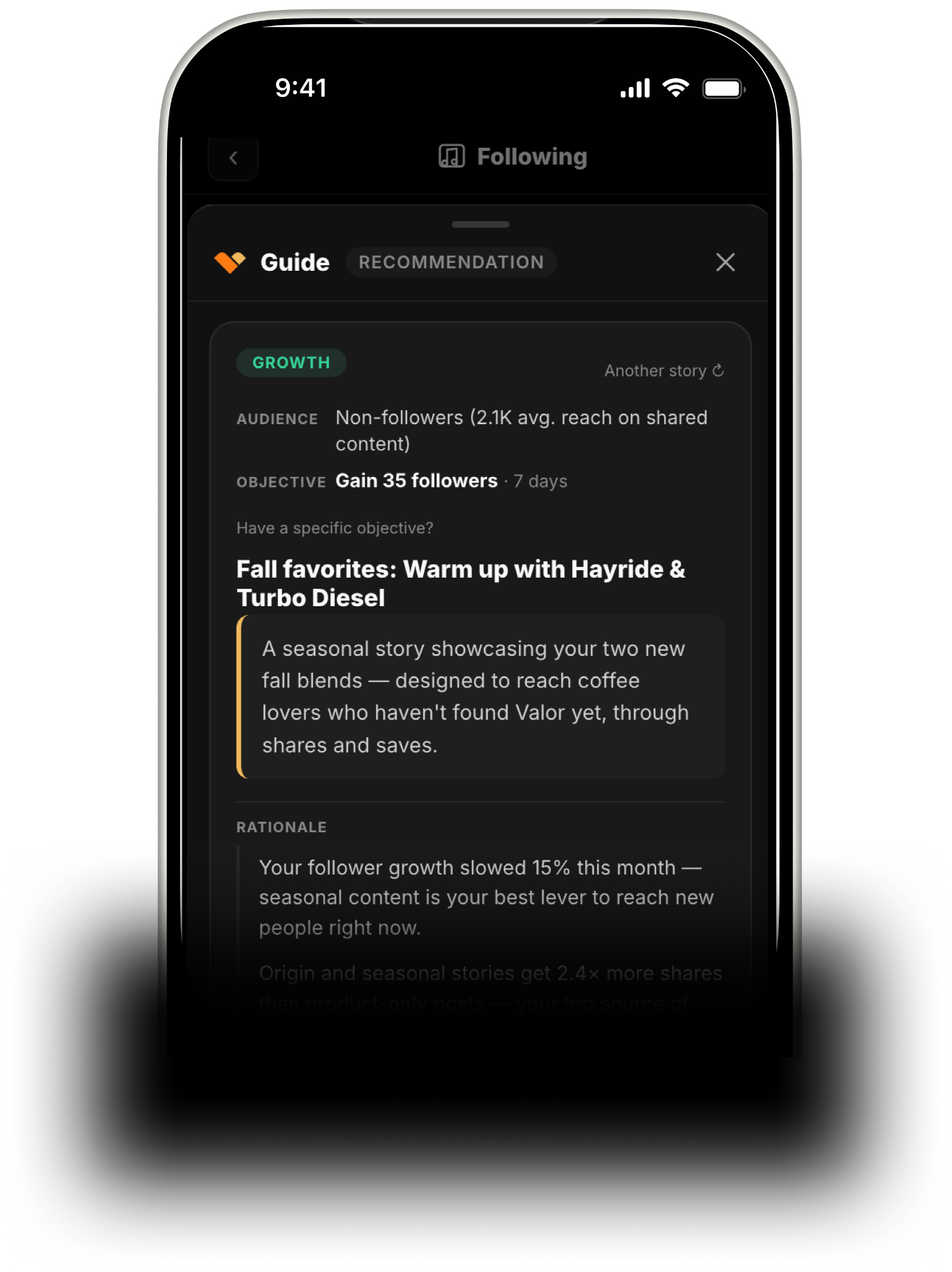 Guide recommendation — Growth objective, audience targeting, and rationale